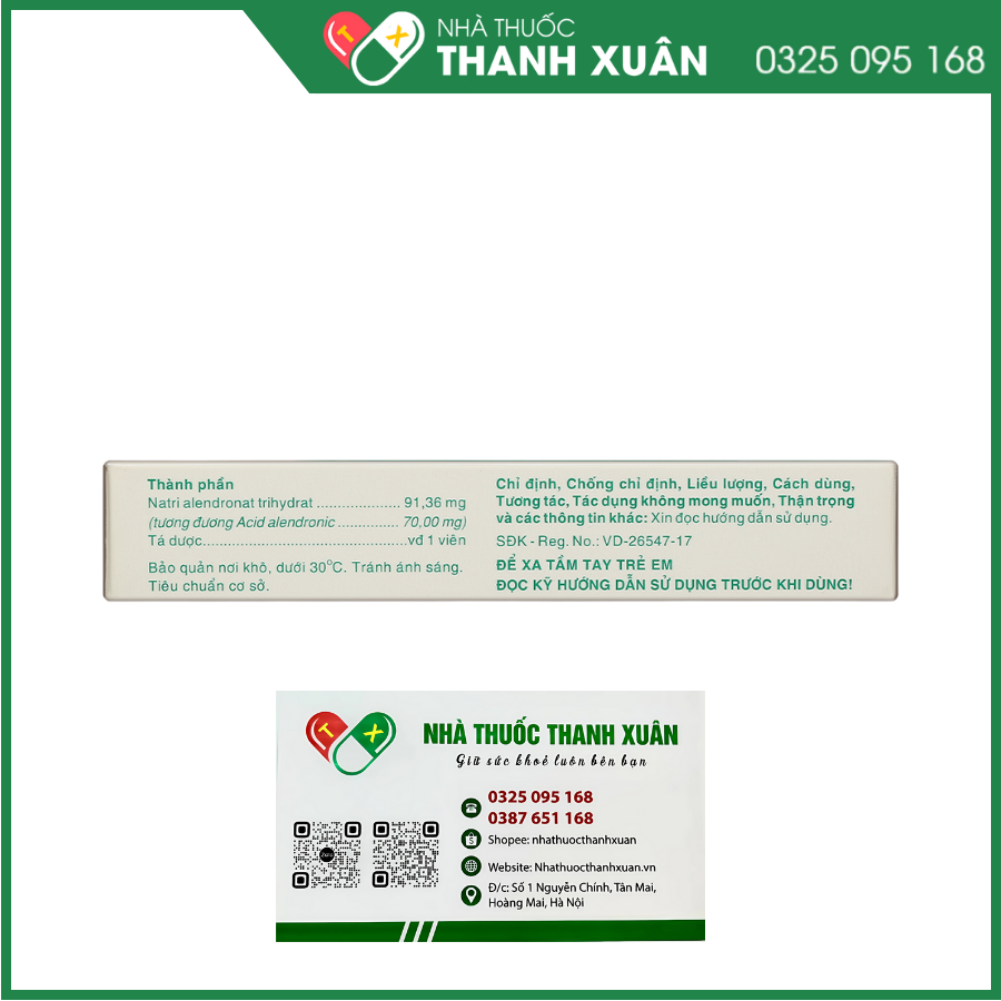 Alenbe 70mg trị loãng xương ở phụ nữ sau mãn kinh
